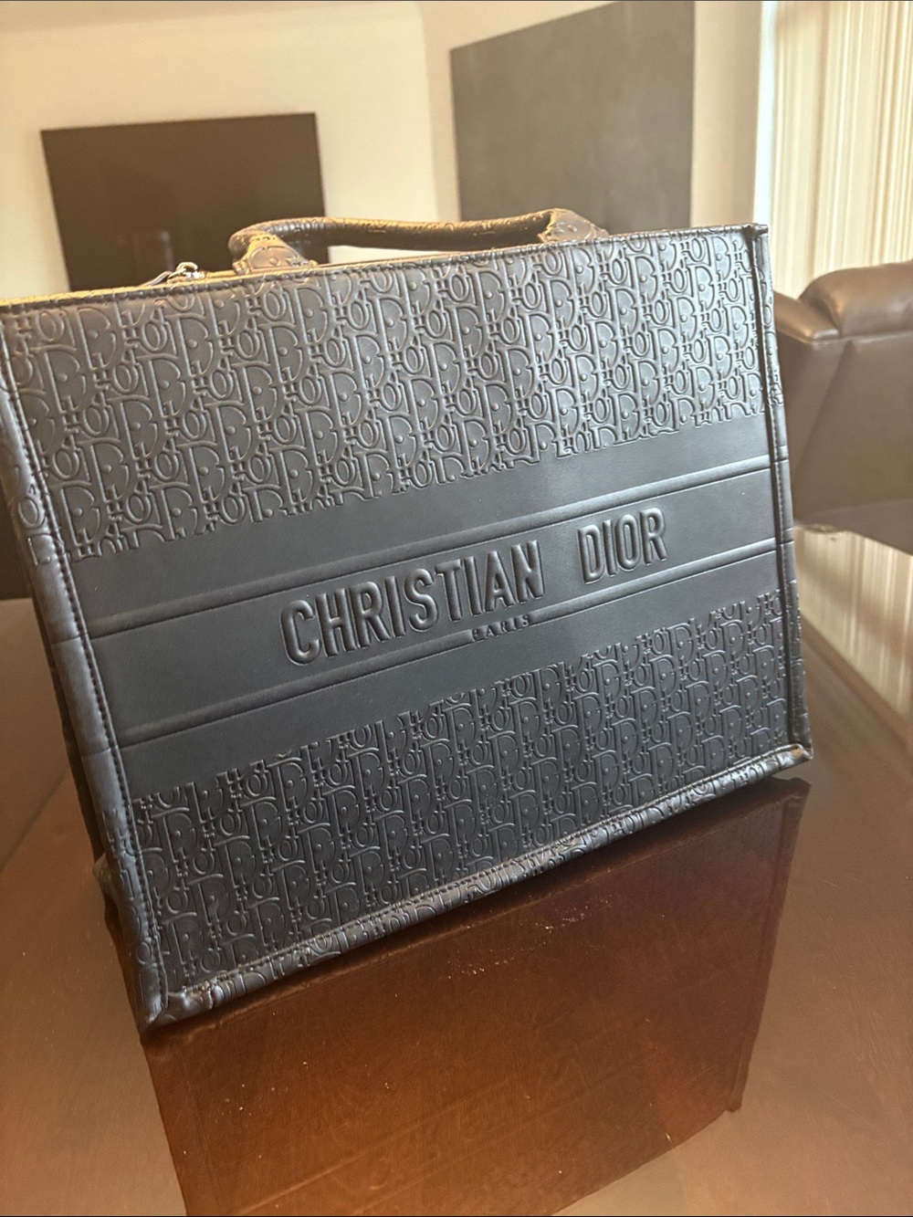 CHRISTIAN DIOR style Black Embossed Christian Dior book Tote